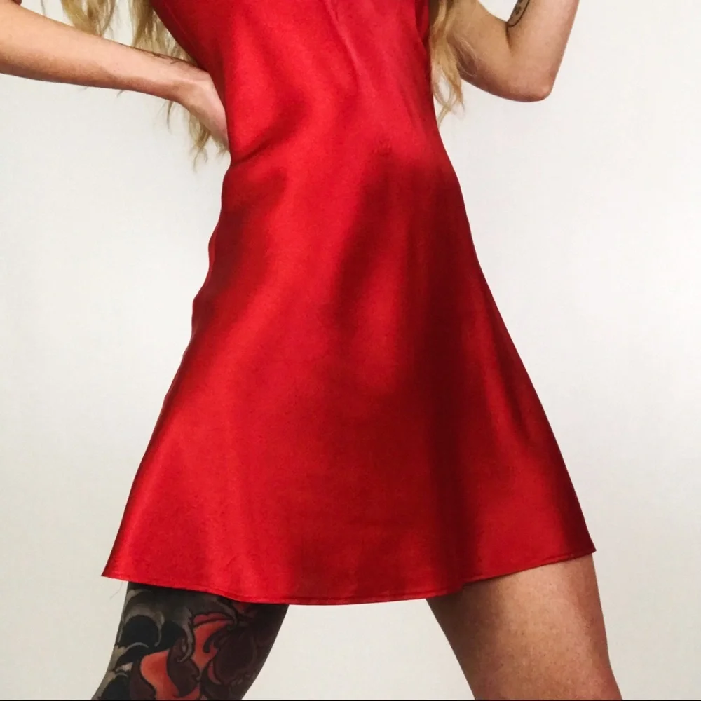 Vintage Satin Chemise Slip Dress in Red | Size S - Picture 6 of 11